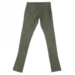 Pre Owned Diane Von Furstenberg Brown Weathered Suede Leather Skinny Gretel Pants S