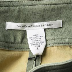 Pre Owned Diane Von Furstenberg Brown Weathered Suede Leather Skinny Gretel Pants S