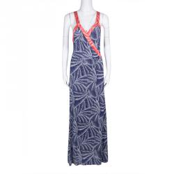 Pre Owned Diane Von Furstenberg Printed Silk Jersey Samson Wrap Maxi Dress L