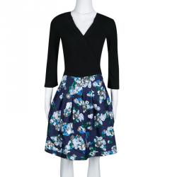 Pre Owned Diane Von Furstenberg Printed Wool Silk Long Sleeve Jewel Wrap Dress M