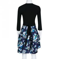 Pre Owned Diane Von Furstenberg Printed Wool Silk Long Sleeve Jewel Wrap Dress M