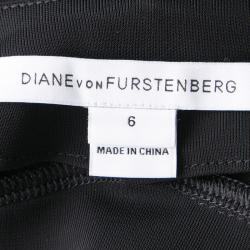 Pre Owned Diane Von Furstenberg Printed Wool Silk Long Sleeve Jewel Wrap Dress M