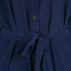 Pre Owned Diane Von Furstenberg Midnight Blue Silk Amina Belted Maxi Shirt Dress M