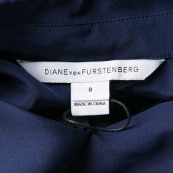 Pre Owned Diane Von Furstenberg Midnight Blue Silk Amina Belted Maxi Shirt Dress M