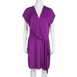 Pre Owned Diane Von Furstenberg Purple Silk Draped Balisi Dress L