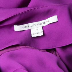 Pre Owned Diane Von Furstenberg Purple Silk Draped Balisi Dress L