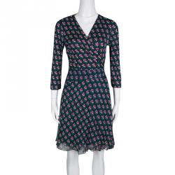 Pre Owned Diane Von Furstenberg Navy Blue Zen Floral Print Irina Wrap Dress L