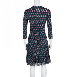 Pre Owned Diane Von Furstenberg Navy Blue Zen Floral Print Irina Wrap Dress L