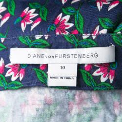Pre Owned Diane Von Furstenberg Navy Blue Zen Floral Print Irina Wrap Dress L