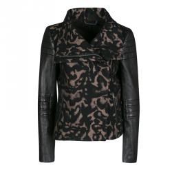 Pre Owned Diane Von Furstenberg Black Animal Patterned Leather Sleeve Detail Marvela Jacket M