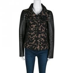 Pre Owned Diane Von Furstenberg Black Animal Patterned Leather Sleeve Detail Marvela Jacket M