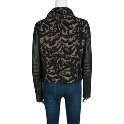 Pre Owned Diane Von Furstenberg Black Animal Patterned Leather Sleeve Detail Marvela Jacket M