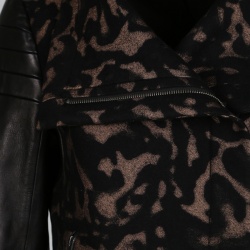 Pre Owned Diane Von Furstenberg Black Animal Patterned Leather Sleeve Detail Marvela Jacket M