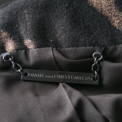 Pre Owned Diane Von Furstenberg Black Animal Patterned Leather Sleeve Detail Marvela Jacket M