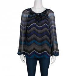 Pre Owned Diane Von Furstenberg Multicolor Printed Silk Tie Detail Saylor Blouse M