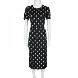 Pre Owned Diane Von Furstenberg Black Printed Short Sleeve Dress M
