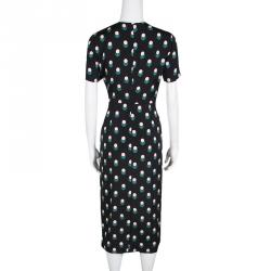 Pre Owned Diane Von Furstenberg Black Printed Short Sleeve Dress M