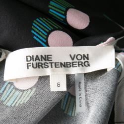 Pre Owned Diane Von Furstenberg Black Printed Short Sleeve Dress M