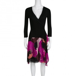 Pre Owned Diane Von Furstenberg Multicolor Printed Riviera Wrap Dress S