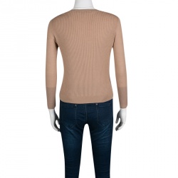 Pre Owned Diane Von Furstenberg Brown Contrast Floral Lace Applique Detail Ribbed Trim Shara Sweater S