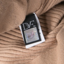 Pre Owned Diane Von Furstenberg Brown Contrast Floral Lace Applique Detail Ribbed Trim Shara Sweater S