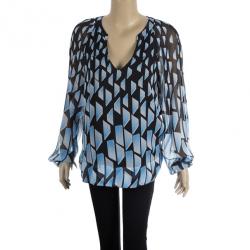 Pre Owned Diane von Furstenberg Maiko Geometric Print Top L