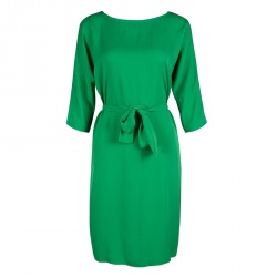 Pre Owned Diane Von Furstenberg Green Silk Long Sleeve Belted Maja Dress S