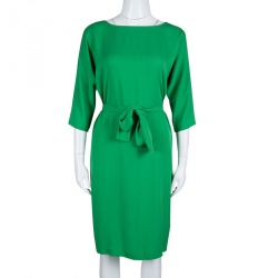 Pre Owned Diane Von Furstenberg Green Silk Long Sleeve Belted Maja Dress S