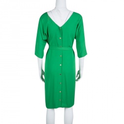 Pre Owned Diane Von Furstenberg Green Silk Long Sleeve Belted Maja Dress S