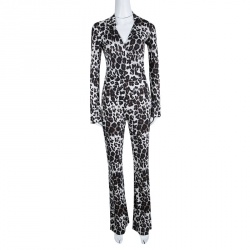 Pre Owned Diane Von Furstenberg Snow Cheetah Printed Silk Jersey Wrap Jumpsuit S