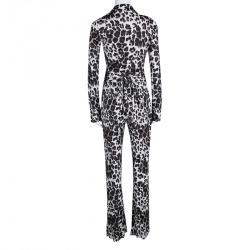 Pre Owned Diane Von Furstenberg Snow Cheetah Printed Silk Jersey Wrap Jumpsuit S