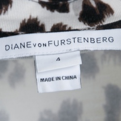 Pre Owned Diane Von Furstenberg Snow Cheetah Printed Silk Jersey Wrap Jumpsuit S