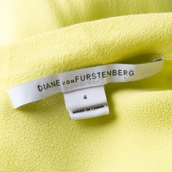 Pre Owned Diane Von Furstenberg Yellow Sleeveless Drop Waist Belted Gagon Dress S