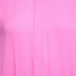 Pre Owned Diane Von Furstenberg Neon Pink Silk Mandarin Collar Long Sleeve Baire Top S