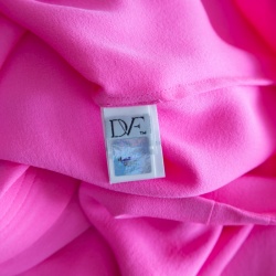 Pre Owned Diane Von Furstenberg Neon Pink Silk Mandarin Collar Long Sleeve Baire Top S