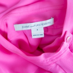 Pre Owned Diane Von Furstenberg Neon Pink Silk Mandarin Collar Long Sleeve Baire Top S