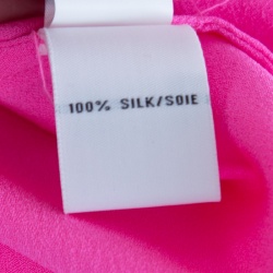 Pre Owned Diane Von Furstenberg Neon Pink Silk Mandarin Collar Long Sleeve Baire Top S