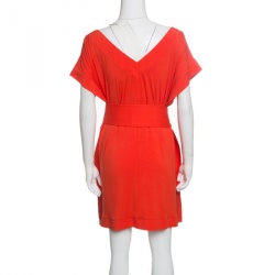Pre Owned Diane Von Furstenberg Orange Jersey Belted Tasha Tunic Dress L