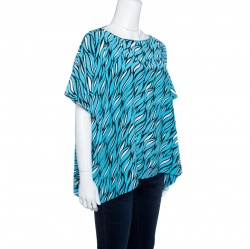 Pre Owned Diane Von Furstenberg Blue Printed Silk New Hanky Top S