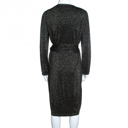 Pre Owned Diane Von Furstenberg Black Lurex Knit Long Sleeve Wrap Dress L