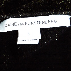Pre Owned Diane Von Furstenberg Black Lurex Knit Long Sleeve Wrap Dress L