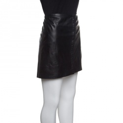 Pre Owned Diane Von Furstenberg Black Leather Mini Skirt M
