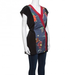 Pre Owned  Diane Von Furstenberg Colorblock Flora Printed Silk Kimono Wrap Top L