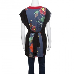 Pre Owned  Diane Von Furstenberg Colorblock Flora Printed Silk Kimono Wrap Top L