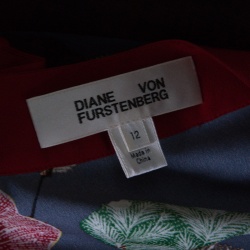 Pre Owned  Diane Von Furstenberg Colorblock Flora Printed Silk Kimono Wrap Top L