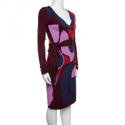 Pre Owned Diane Von Furstenberg Multicolor Wool Linda Wrap Dress S