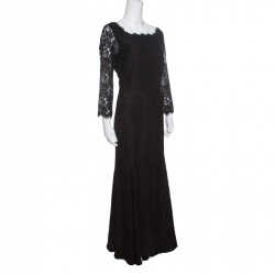 Pre Owned Diane Von Furstenberg Black Floral Lace Scallop Trim Detail Zarita Maxi Dress L