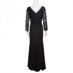 Pre Owned Diane Von Furstenberg Black Floral Lace Scallop Trim Detail Zarita Maxi Dress L
