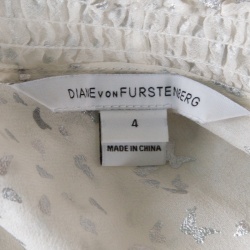Pre Owned Diane Von Furstenberg Off White Flutter Foil Ruffled Trim Layla Silk Blouse S