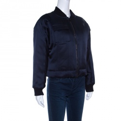 Pre Owned Diane Von Furstenberg Navy Blue Satin Alexander Bomber Jacket S